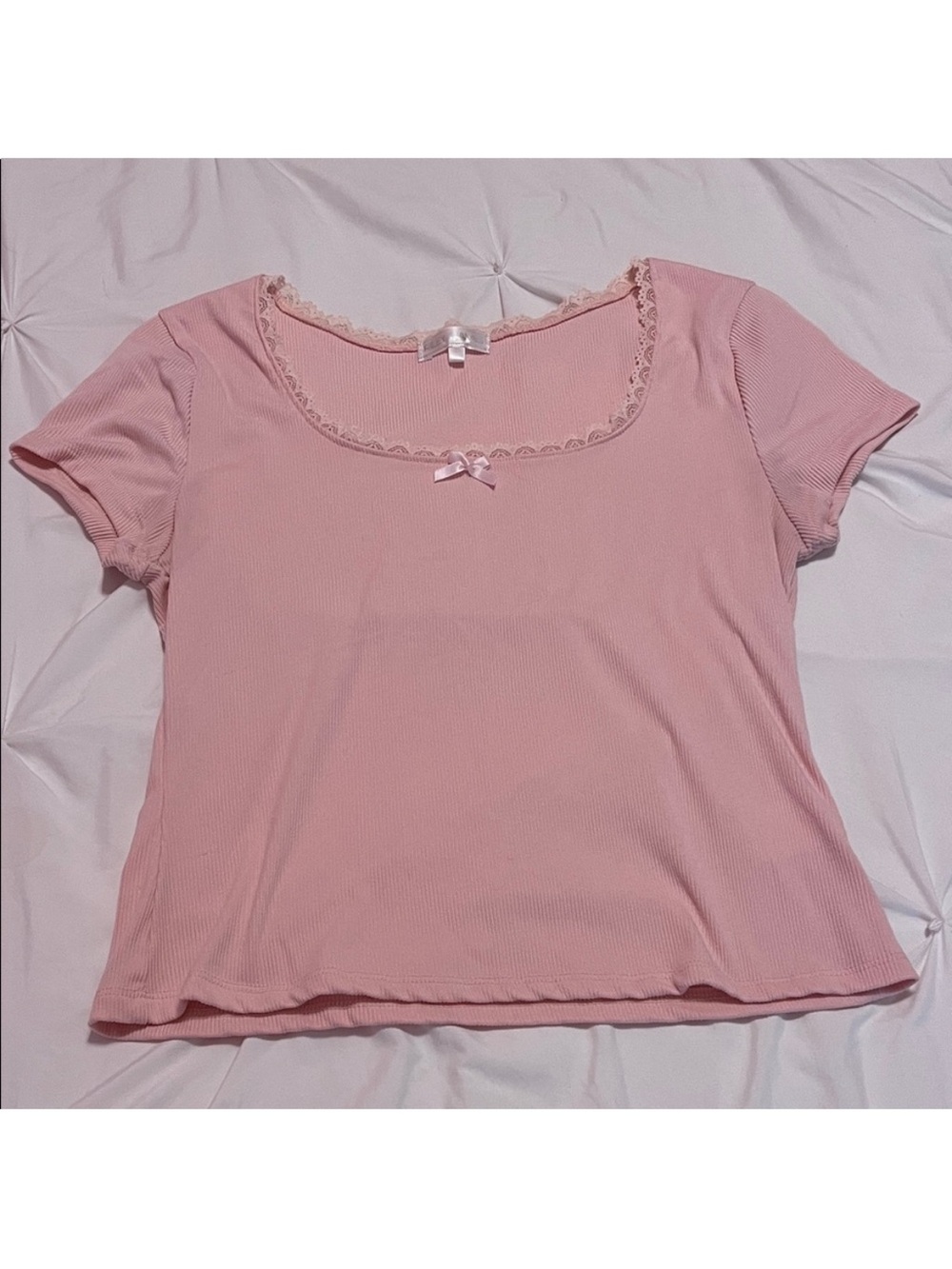 Women's Pink Lace-Trim Scoop Neck Top